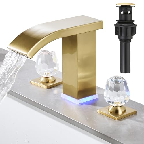 Brushed Gold Bathroom Faucet 3 Hole Widespread Waterfall Vanity Faucet for Bathroom Sink, Modern Touch on Two Handle Gold Faucet (Brushed Gold) - color: Brushed gold