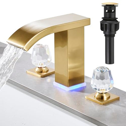 Brushed Gold Bathroom Faucet 3 Hole Widespread Waterfall Vanity Faucet for Bathroom Sink, Modern Touch on Two Handle Gold Faucet (Brushed Gold) - color: Brushed gold