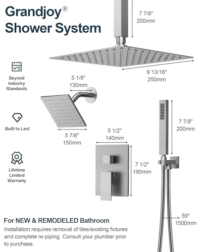 Brushed Nickel 3-Function Shower System with 10" Rainfall & 6" Secondary Shower Head, Handheld Combo Set, Wall Mounted cUPC Certified Pressure Balance Valve - color: Brushed Nickel