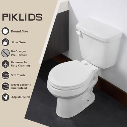 Toilet Seat, Slow Close, Soft Touch, Ultra-Smooth Matte Finish (No Orange-Peel Texture), Premium Moulded Wood, Quick Release, White, PIKLiDS (Round) - size: Round