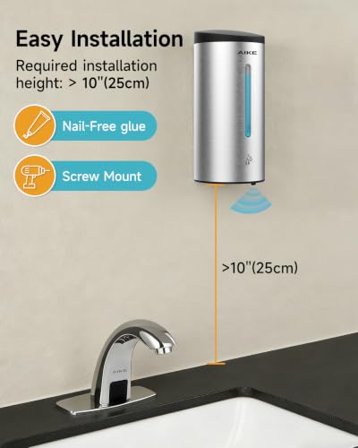 AIKE Classic Automatic Soap Dispenser,25oz for Commercial,Brushed AK1205E | 5-Level Adjustable and Savety Key for Commercial(4*AA Batteries Not Included),No-drill and Screw Wall Mount for Space-Saving - color: Brushed Stainless Steel