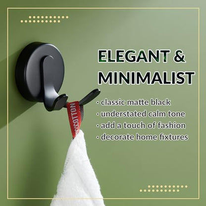 Matte Black Robe Towel Hook, Heavy Duty 11 lbs, Wall Mounted | Rust-resistant Double Wall Hook for Bathroom Kitchen Entryway, Towels, Robes, Coats, Bags Storage Hook, Anti-drop Design