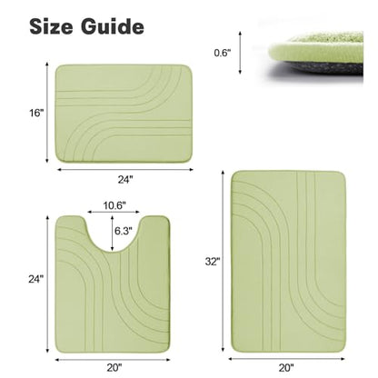 Green Bathroom Rug Set 3 Pieces, Soft Non Slip Memory Foam Bath Mats, Extra Thick, Machine Washable - color: Green-2, size: 3 pieces