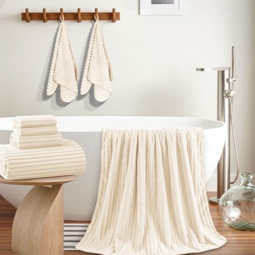 Extra Large Bath Towel Set 10 Piece, XL Bath Towels 35"x67" Oversized Bath Sheets, 280 GSM Microfiber Quick Dry Absorbent Towels, 5 Bath Sheets & 5 Hand Towels (Cream) - color: Cream, size: Bath towel 35" x 67"+hand towel 30"x13"