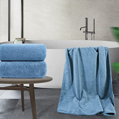 POLYTE 410 GSM Poly Blend Microfiber Bath Sheet Extra Large Set, 35x70 in | 2 Pack, Oversize, Lint Free, Quick Dry - color: Blue