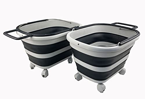 SAMMART 17L (4.5 Gallons) Collapsible Plastic Laundry Basket with Handle & Wheels-Foldable Pop Up Storage Container/Organizer with wheels-Portable Washing Tub-Space Saving (Grey/Slate Grey (Set of 2)) - color: Grey/Slate Grey (Set of 2)