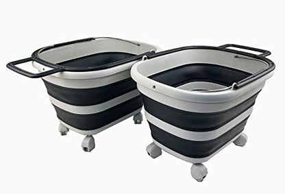 SAMMART 17L (4.5 Gallons) Collapsible Plastic Laundry Basket with Handle & Wheels-Foldable Pop Up Storage Container/Organizer with wheels-Portable Washing Tub-Space Saving (Grey/Slate Grey (Set of 2)) - color: Grey/Slate Grey (Set of 2)