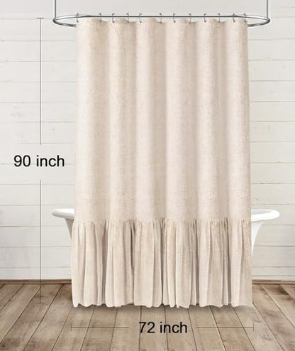 Farmhouse Shower Curtain Ruffle Linen Beige 72" W x 90" L | Linen Fabric, Farmhouse Boho, Bottom Ruffle, Rustic, Country, Natural Look, Washable, Shower Curtain for Bathroom Bathtub - color: Beige, size: 72"W x 90"L