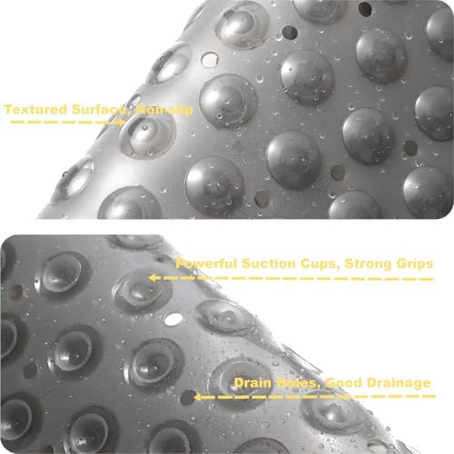 Anti Slip Bathtub Mat,Non Slip Bath Mat,16x35 Inch Extra Long Tub Mat,Machine Washable Bathroom Shower Mat with Suction Cups and Drainage Holes,Soft on Feet (Grey) - color: Clear Grey