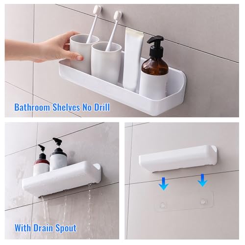 Diesisa Acrylic Wall Mount Organizer, Adhesive Shelves,2Pc Bathroom Shelves | Self Adhesive Shelf, Shower Caddies, No Drilling Hang Wall, Stick on Shelf with 3Pcs Tapes, for Bathroom,Living Room - White - color: 2pcs-white
