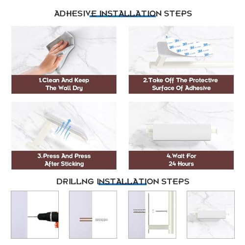 Paper Towel Holder Under Cabinet No Drilling, Self Adhesive Paper Towel Holder Wall Mount for Kitchen Rack, Under Counter Napin Holder No Drill, RV, 304 Stainless Steel, White - color: White