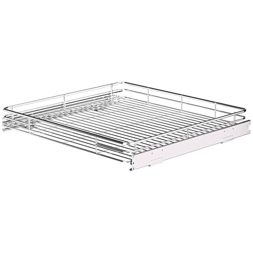 Pull Out Cabinet Organizer 24" W x 21" D, Chrome-Plated Steel | Slide Out Kitchen Shelves, Heavy-Gauge Wire Storage Drawer, Ball-Bearing Glides, 100 Lb Capacity, Min 25" Cabinet Opening - size: 24" W x 21" D