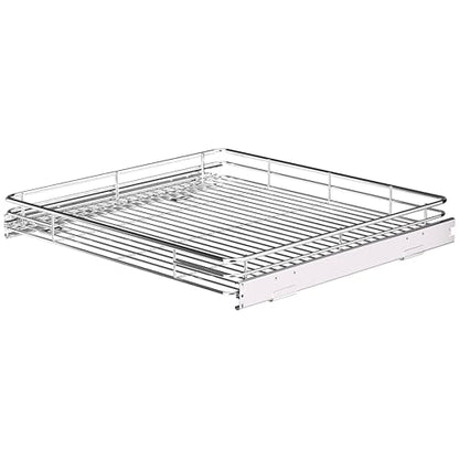 Pull Out Cabinet Organizer 24" W x 21" D, Chrome-Plated Steel | Slide Out Kitchen Shelves, Heavy-Gauge Wire Storage Drawer, Ball-Bearing Glides, 100 Lb Capacity, Min 25" Cabinet Opening - size: 24" W x 21" D