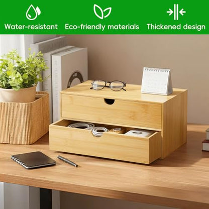 Neando Bamboo Desk Organizer with 2 Drawers, Wooden Countertop Drawers Organizer, Tabletop Storage Organization Box for Office & Home, No Assembly Needed - size: 2 Drawers