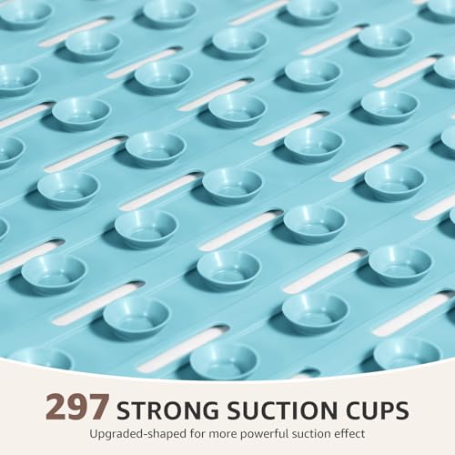 OTHWAY Shower Mat Non Slip, 36.6" x 16.9" Non Slip Soft Bath Mat for Tub, Shower Anti Slip Mat with Suction Cups, Easy to Cut Shower Floor Mat, Machine Washable Bathtub Mat, Light Blue - color: Blue