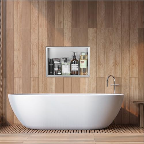 12.4"X 7.9" X3.1" Shower Niche, Single Shelf Wall Insert Bathroom Organizer, 304 Stainless Steel Recessed Shower Shelf, No Tile Needed,Silver