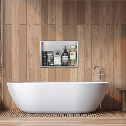 12.4"X 7.9" X3.1" Shower Niche, Single Shelf Wall Insert Bathroom Organizer, 304 Stainless Steel Recessed Shower Shelf, No Tile Needed,Silver