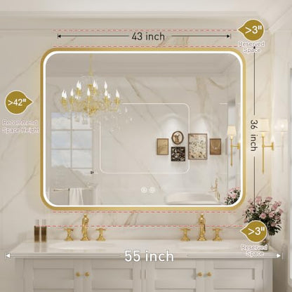 43X36 Inch Gold Framed LED Lighted Bathroom Mirror - color: Gold, size: 43"L x 36"W