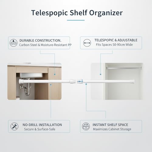 Adjustable Telescopic Cabinet Shelf, Tool-Free Under Sink Organizer Rack, Carbon Steel and PP Plastic Storage Solution for Kitchen and Bathroom - size: 9.06 x 0.51 x 0.39 in