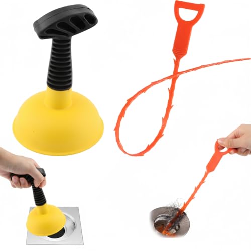 Sink Plunger, Mini Plunger with Short Handle & Drain Clog Remover, Easy to Use Powerful Unclogging Tool for Kitchen Sink, Shower Tub, Bathroom Drains, Bath