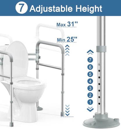 HOMLAND Toilet Safety Rails for Seniors, Adjustable Height & Width, 350 Lbs | Padded Armrests, Foldable Aluminum Toilet Safety Frame, Handicap Toilet Handles for Elderly and Disabled, Fit Any Toilets