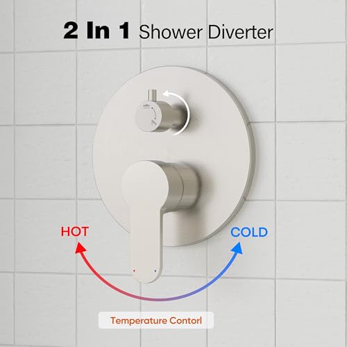 Gabrylly Shower System, Slide Bar Shower Faucet Set, 10", Brushed Nickel | Rainfall Shower Head with 5-Setting Handheld Spray, Wall Mounted Shower Set Included 2-Way Shower Valve and Trim Kit - color: Brushed Nickel, size: 10 Inch