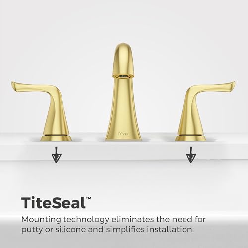 Pfister Willa Bathroom Sink Faucet 8 in Widespread 3 Hole Double Handle Brushed Gold Finish NSF Certified Push & Seal Drain TiteSeal Technology Vanity Faucet LF049MALBG - color: Brushed Gold, size: 1 Pack