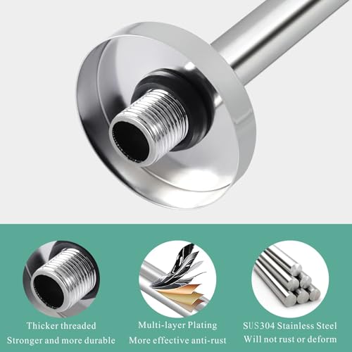 Voolan 15" Round Shower Arm with Flange and Teflon Tape, Extension Shower Head Arm for Bathroom Fixed Shower Head, Solid Stainless Steel, Wall Mounted (Chrome) - color: Chrome, style: 15 Inch