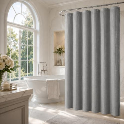 LaCyan Waterproof Waffle Shower Curtain, 258GSM Heavy Duty 3 Piece Set with Clear Liner and 12 Stainless Steel Hooks, Polyester Fabric Shower Curtains for Bathroom, Machine Washable, 72x72 Inch, Grey - color: Grey, size: 72"W x 72"L (Pack of 1)