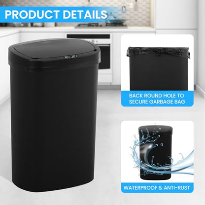 13 Gallon Trash Can | 50L Sensor Automatic Kitchen Trash Can with Lid | Touchless Garbage Bin Odor-Control for Kitchen, Office, Bedroom, Living Room (1 Pack, Black) - color: Black