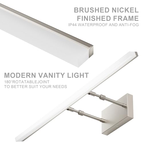 Aipsun 31.5 inch Modern Brushed Nickel Vanity Light Adjustable Bathroom Light Fixtures Over Mirror Rotatable Vanity Lighting 5500K - color: Brushed Nickel, size: 31.5 in