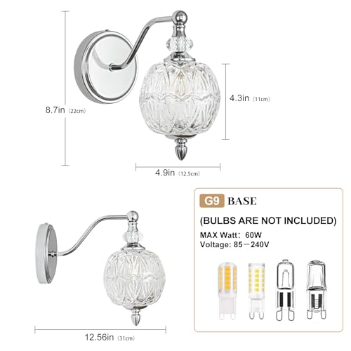 1 Piece Brushed Chrome Wall Sconce, 1-Light Mid Century Modern Brushed Chrome Finish Wall Sconce with Globe Glass Shade, Modern Light for Bathroom, Bedroom, Living Room,Powder Room - color: Chrome, size: 1 Light