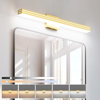 Ralbay 31.5inch Gold Vanity Light with 5 Color Temperature (2700K-6000K) Dimmable Acrylic Metal 30W LED Modern Matte Gold Bathroom Light Fixtures - color: Gold, size: 32 inch