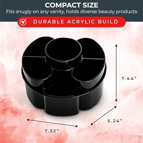 Masirs Small 360 Rotating Makeup Organizer, 5 Compartments, Round Black | Small 360 Rotating Makeup Organizer, 5 Compartments, Acrylic Mini Lazy Susan, Vanity Bathroom Counter, Round Black - color: Round Black