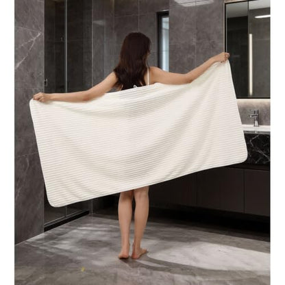 Bath Towels 2-Pack, 27.5x55 Inches - Ultra Soft and Highly Absorbent Quick Dry Microfiber Towels with Hanging Loop, Beauty Twill Stripe Design for Bath, Beach, Gym - color: 2white
