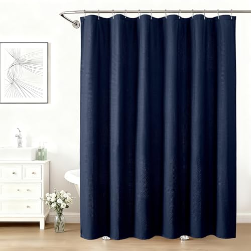 Aiyufeng Navy Blue Shower Curtains for Bathroom，Dot Like Embossed Textured Waterproof Fabric Shower Curtain，Hotel Luxury Quality & Soft Cloth，Machine Washable，72Wx78L - color: Navy Blue, size: 72"W x 78"L (Pack of 1)