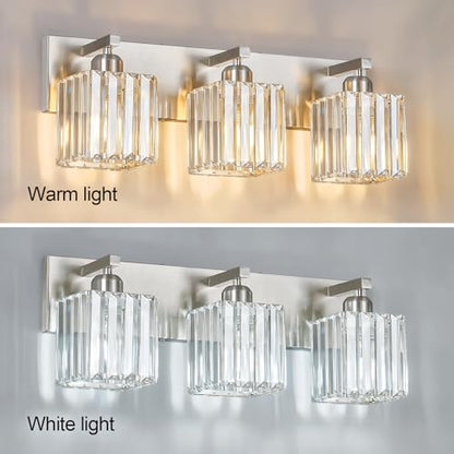 Modern Vanity Light 3-Lights Brushed Nickel Vanity Light Crystal Bathroom Wall Light Bathroom Light Fixtures - color: Nickel Straight, size: 3-light