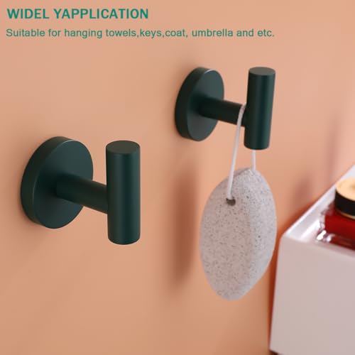Towel Hooks for Bathrooms,Dark Green Wall Mount Hooks SUS 304 Stainless Steel Coat Hook Robe Hook Towel Hook 2 Count for Kitchen,Bedroom (Drilling),SE96006-8DKG - color: Dark Green
