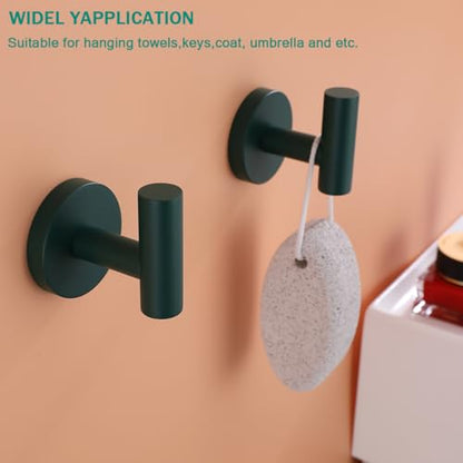 Towel Hooks for Bathrooms,Dark Green Wall Mount Hooks SUS 304 Stainless Steel Coat Hook Robe Hook Towel Hook 2 Count for Kitchen,Bedroom (Drilling),SE96006-8DKG - color: Dark Green