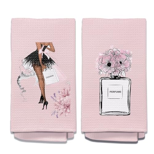 Black & Pink Bathroom Accessory Set of 2 Hand Towels - Pink Flower Design - color: A - Pink Base
