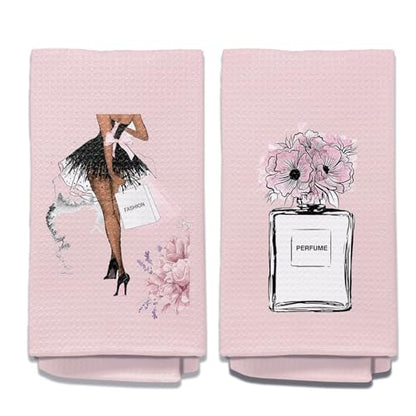 Black & Pink Bathroom Accessory Set of 2 Hand Towels - Pink Flower Design - color: A - Pink Base