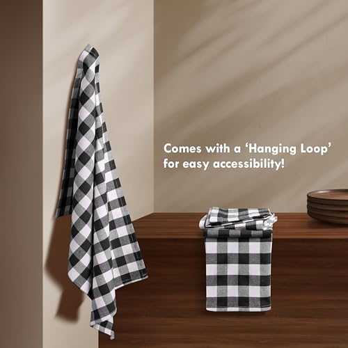 4 Pack Gingham Buffalo Check Kitchen Dish Towels 100% Cotton 16x26 Inches - Super Absorbent Quick Drying Hand Tea Towels, Restaurant Cleaning Towels with Hanging Loop, Black White - color: Black - Gingham Plaid, size: 16 X 26 - 4 Pack