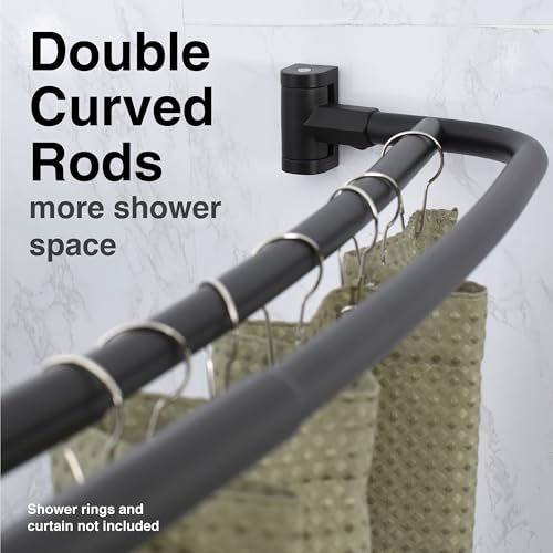 JS Jackson Supplies Double Curved Shower Rod, Metal Construction, Adjustable Between 44 to 70 Inches, Aluminum Rods and Zinc Mounting Hardware, Quality Modern Bathware, Black Finish - color: Black