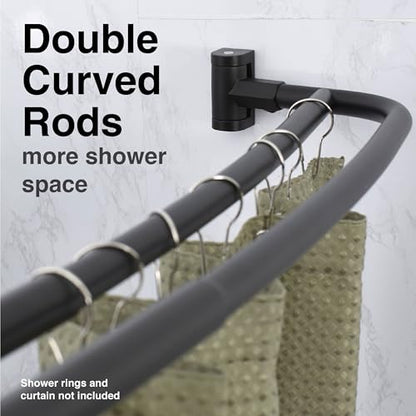 JS Jackson Supplies Double Curved Shower Rod, Metal Construction, Adjustable Between 44 to 70 Inches, Aluminum Rods and Zinc Mounting Hardware, Quality Modern Bathware, Black Finish - color: Black