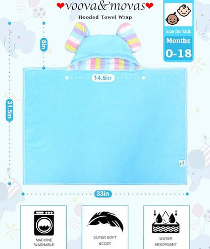 VOOVA & MOVAS Blue Baby Hooded Bath Towels, Organic 100% Cotton,33"X31.5" - color: Baby Blue Elephant, size: 33 x 31.5 inches