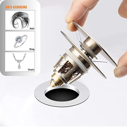Universal Bathroom Sink Drain Stopper, Fits Most Pop-Up Drains for Vessel Sink Lavatory Vanity, Sink Drain Strainer with Detachable Hair Catcher, Tested by Plumber in US (Brushed Nickel) - color: Brushed Nickel