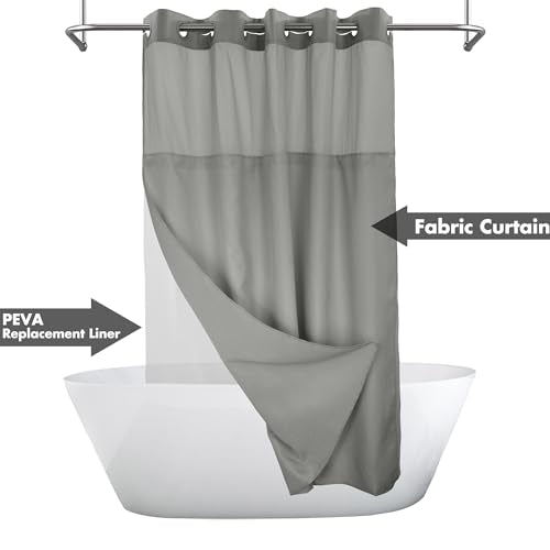 River Dream No Hook Shower Curtain with Snap-in Liner Set, Dark Gray, 71x74 | Snap on/off Waterproof PEVA Liner, See Through Top Window, Slub Textured, Hotel Style Shower Curtain Set, Standard Size - color: Dark Gray, size: 71"W x 74"L (Pack of 1)