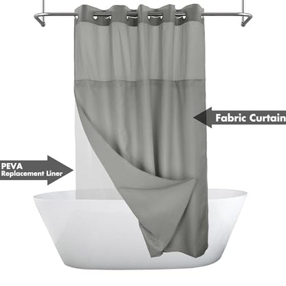 River Dream No Hook Shower Curtain with Snap-in Liner Set, Dark Gray, 71x74 | Snap on/off Waterproof PEVA Liner, See Through Top Window, Slub Textured, Hotel Style Shower Curtain Set, Standard Size - color: Dark Gray, size: 71"W x 74"L (Pack of 1)