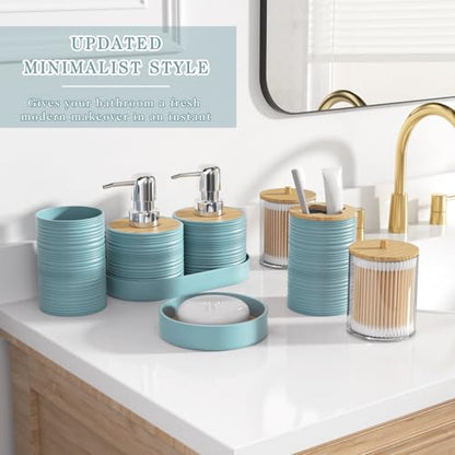 XLHOMO Light Blue Bathroom Set - 10PC Bathroom Accessories Set, Luxury Bathroom Accessory Set with Trash Can,Toilet Brush & 2 PC Soap Dispensers for Apartment Decor and Housewarming - size: Press-lid Bathroom Set, style: Light Blue