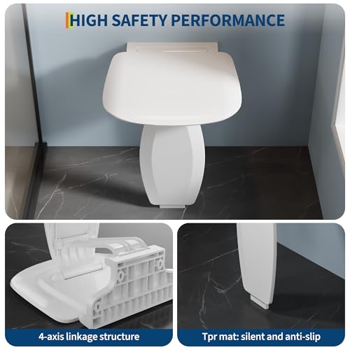 Garvee Wall Mounted Folding Shower Seat, 550 lbs Load-Bearing, Non-Slip Shower Bench, Space-Saving Design, Easy Assembly & Cleaning | Non-Slip, Space-Saving Design, Easy Assembly & Cleaning